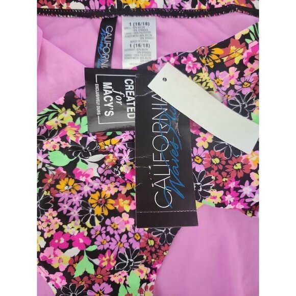 CALIFORNIA Waves Trendy Plus Size Ditsy-Print High-Waist Bikini Bottoms. Size 18 - Picture 6 of 6